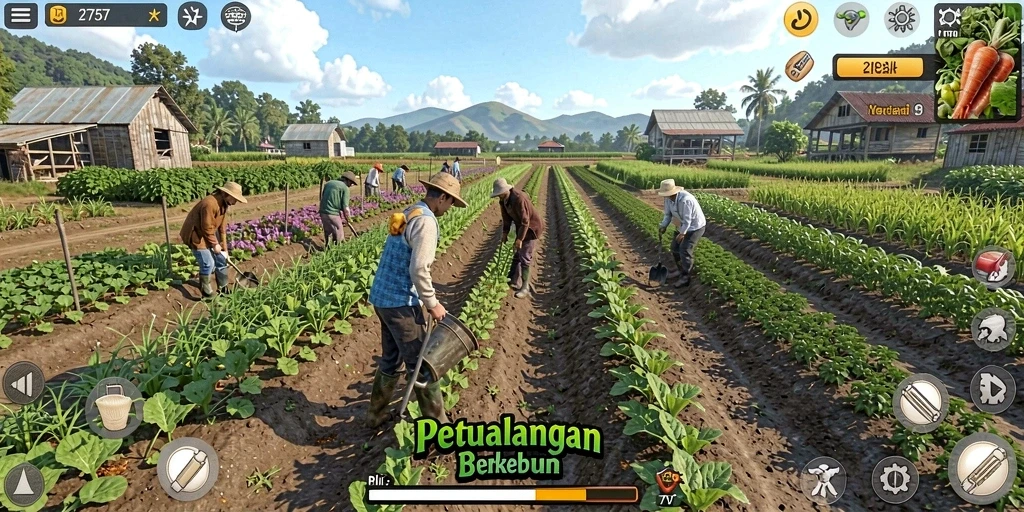 Tangkapan layar gameplay <strong>2757</strong> menampilkan aktivitas bertani yang seru.
