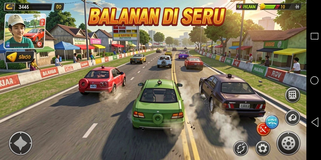 Screenshot gameplay 3446 menunjukkan aksi balapan seru di lintasan.