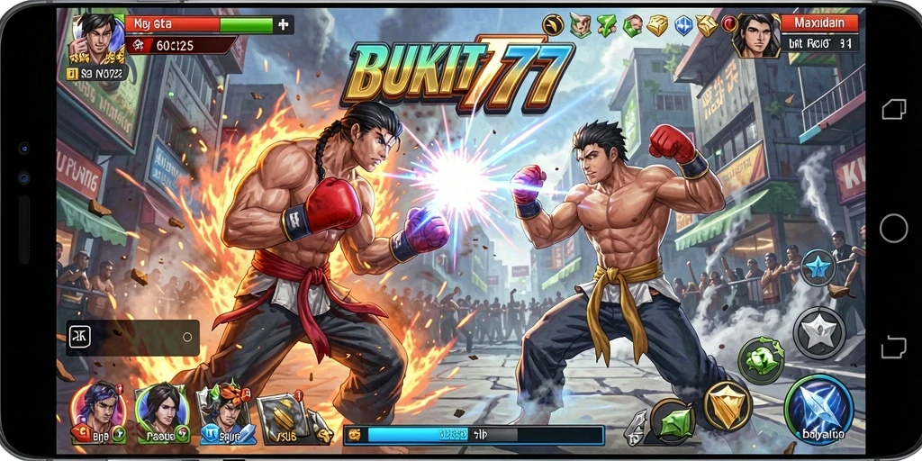 Gameplay BUKIT777 menampilkan pertarungan dinamis dan karakter unik.