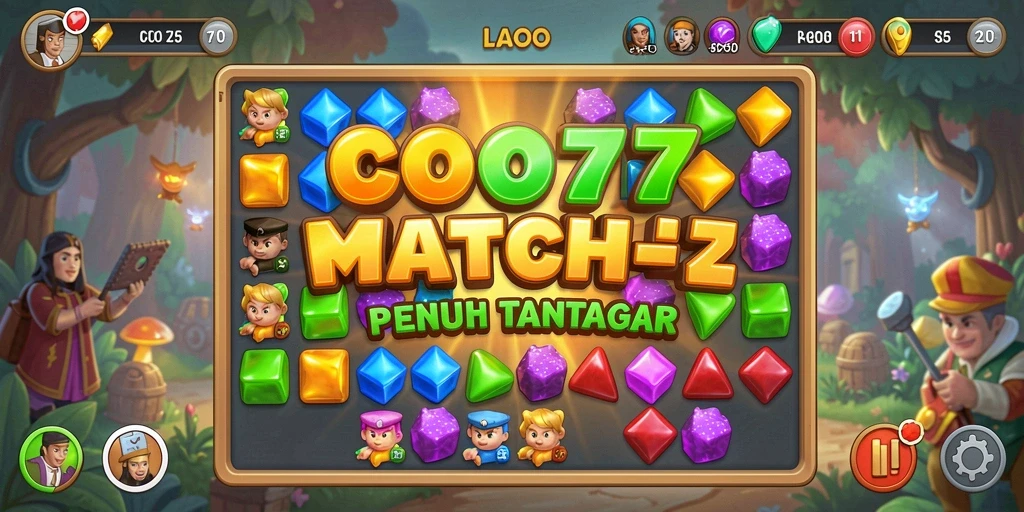 Screenshot COO77 memperlihatkan gameplay Match-3 yang seru dan mengasyikkan.