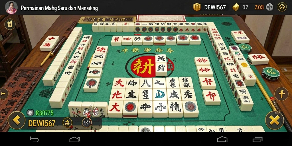 Tampilan gameplay menarik dari DEWI567 yang menampilkan keindahan ubin Mahjong.