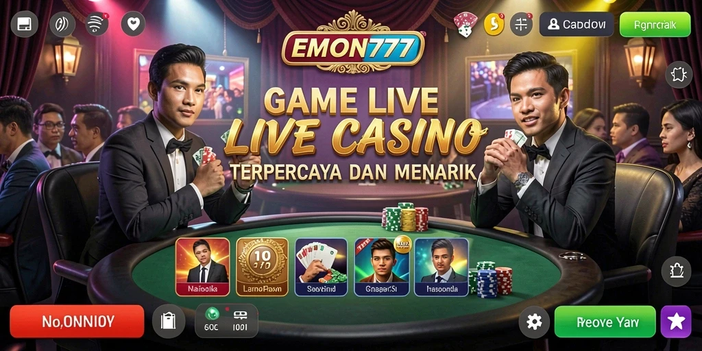 Tampilan gameplay Live Casino penuh aksi di EMON777.