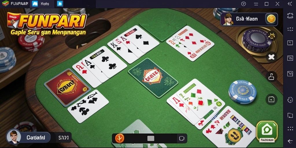 Tampilan gameplay seru dalam FUNPARI yang menampilkan permainan Gaple.