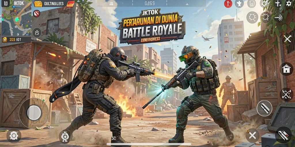 Tangkapan layar JKTOK menunjukkan aksi seru dalam permainan Battle Royale.