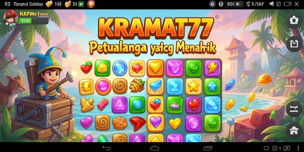 Screenshot utama KRAMAT77 menampilkan aksi gameplay Match-3 yang seru.