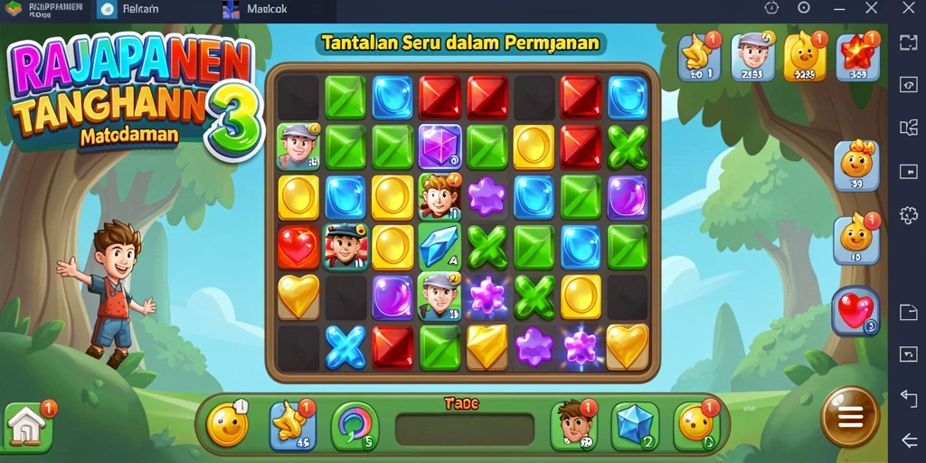Tampilan gameplay seru di RAJAPANEN dengan tantangan Match-3.