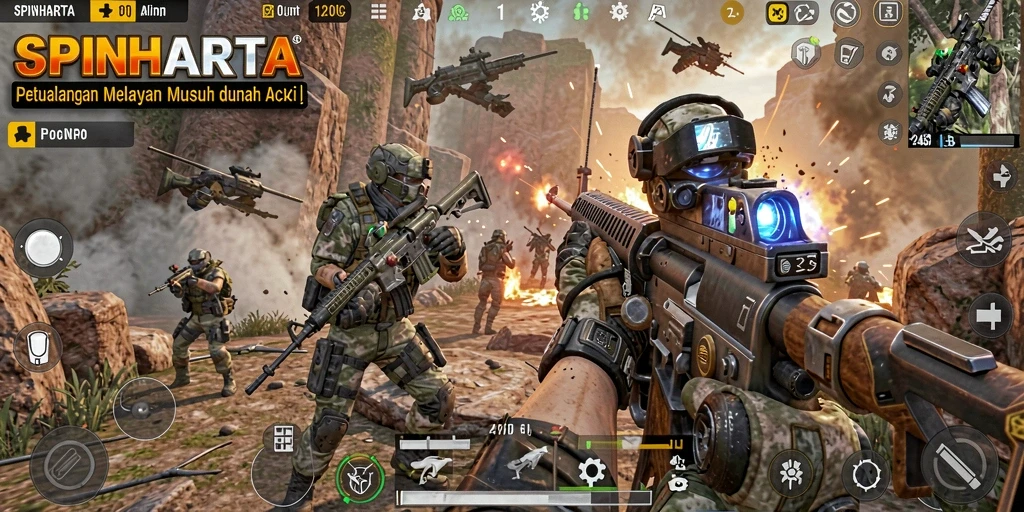Gameplay mendebarkan SPINHARTA saat beraksi di medan perang.