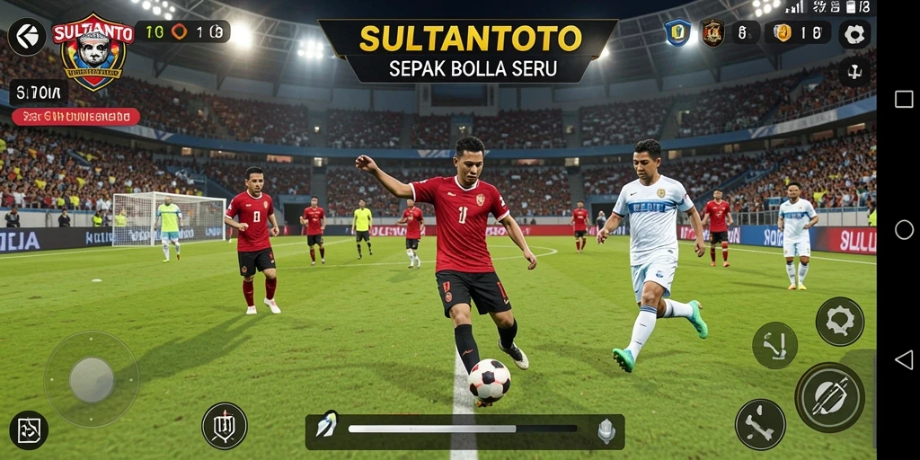 Tampilan gameplay SULTANTOTO dengan aksi sepak bola yang seru.