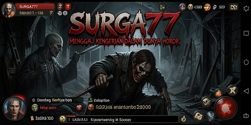 Tampilan gameplay mencekam dari SURGA77 saat karakter berjalan di area gelap.