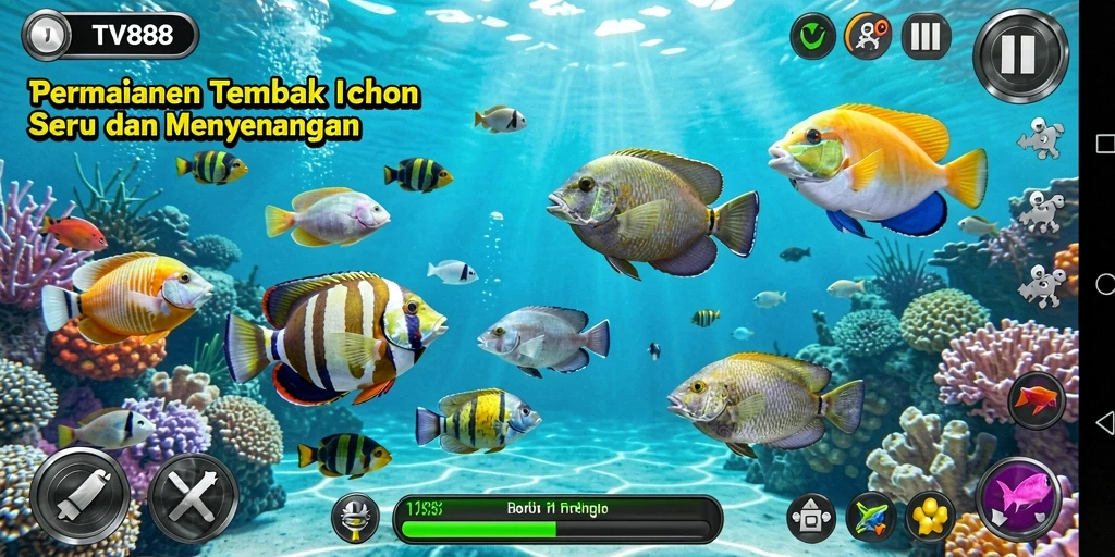 Screenshot menunjukkan aksi menembak ikan di TV888 yang seru.