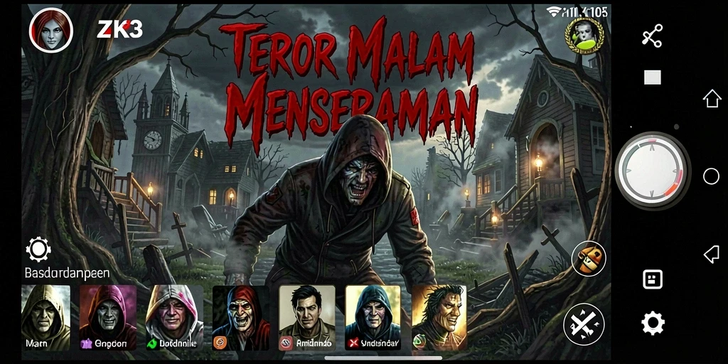 Tampilan gameplay ZK3 dengan suasana menyeramkan dan menegangkan.